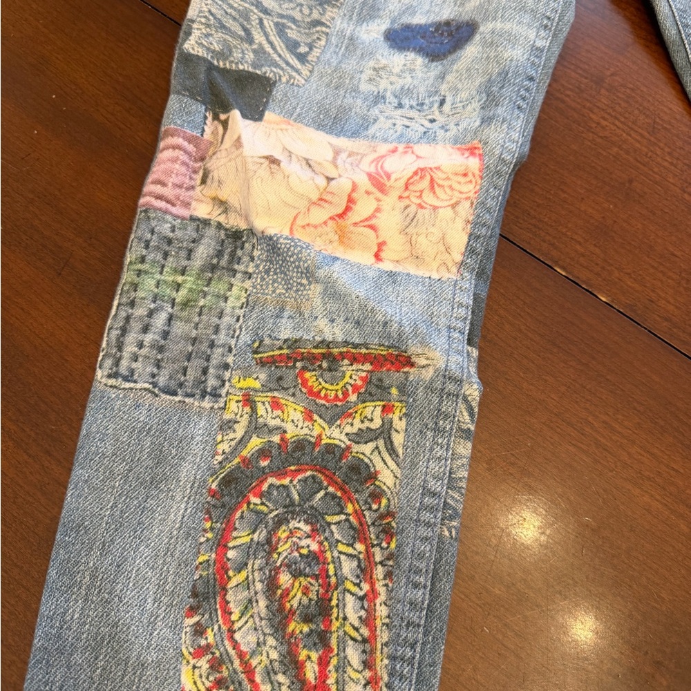 MOTHER Skinny Not Skinny Fray False Impressions Patchwork Jean Size 28 - Picture 3 of 10